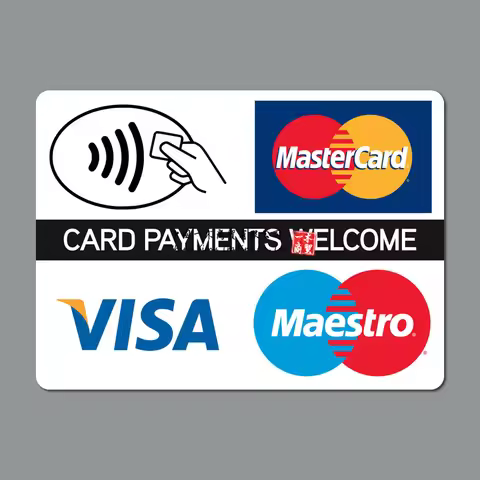 Contactless Card Payments Sticker Credit Card Taxi Shop Visa Mastercard Car