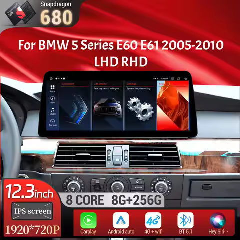 12.3 inch Android 13 For BMW 5 Series E60 E61 2005-2010 Car Radio 4G Wireless BT Carplay Snapdragon 