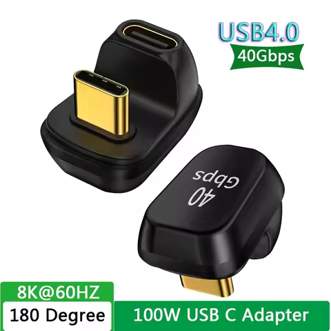 40MB/s 40Gbps Usb C Angle 180 Degree Adapter Thunderbolt 3 4 Usb 2/4 Type C Male To Female Converter