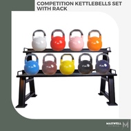 40KG - 192KG Cast Steel Competition Kettlebell Set with 2-Tier Heavy Duty Storage Stand