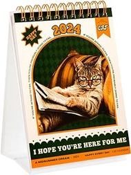 2024 Mini Desk Calendar Memo Notes Monthly Schedule Cute Cat Calendar 6.1" x 4.1" - Green (Oct. 2023 to Dec. 2024)