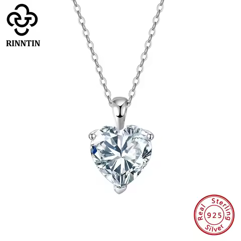 Rinntin Moissanite Diamond Heart Pendant 1-4CT 925 Sterling Silver Chain Necklace Party Choker Fine 