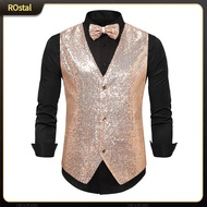 Men Suit Vest Stage Show Suit Vest Mens Sequin Vest with Bow Tie for Weddings Proms Slim Fit V-neck 