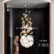 LAMPU GANTUNG HIAS VOID BUNGA MODERN ELEGAN GOLD + WHITE LG 8812 / D60