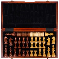 15 inch Chess Set for Adults & Kids,Folding Chess & Checkers Set Travel Portable Wooden Chess Board 