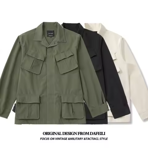 Men Solid Color Jacket Men's Military Khaki Jacket Actical Men's Windbreaker Jackets Men's Motorcycl
