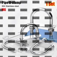 MARIER 1Set Pipe U-clamp, With Baffle Screws M6 Round Tube Clamp, 304 Stainless Steel Round Bolt for