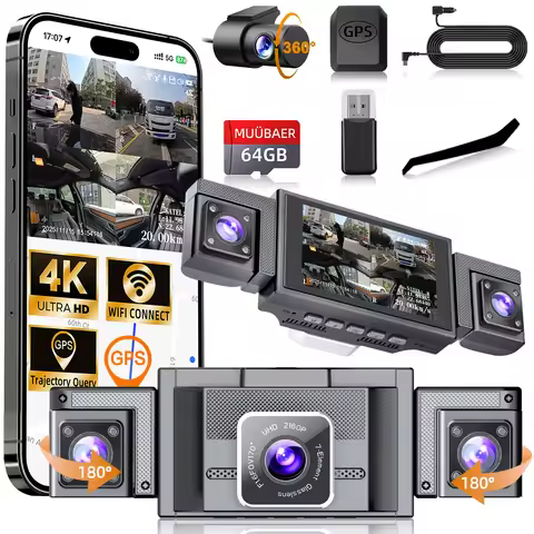 4K 360° 4-Channel Dash Cam with 5.8GHz WiFi & GPS | 4K Front+1080P Left/Right/Rear, 3" IPS Screen, N