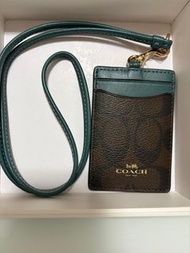 COACH 啡色 Monogram 證件套連掛繩