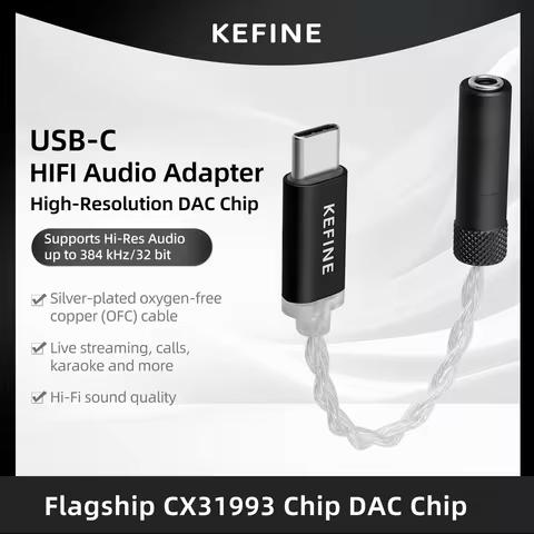 KEFINE HiFi Audio Adapter USB-C to 3.5mm Headphone Amp Portable DAC Decoder Amplifier