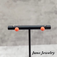 Natural Coral K Gold Earrings Sardines 5.5~6mm Round Beads Yellow K375