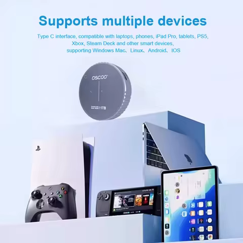 OSCOO SSD Magnetic Attraction 1TB Portable SSD USB3.2 Gen2*1 Type C+Type C(PD100W) 10Gbps For Iphone