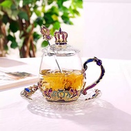 Crown Crystal Glass Water Cup Enamel Color Coffee Cup Glass Cup Office Cup with Lid Tea Cup