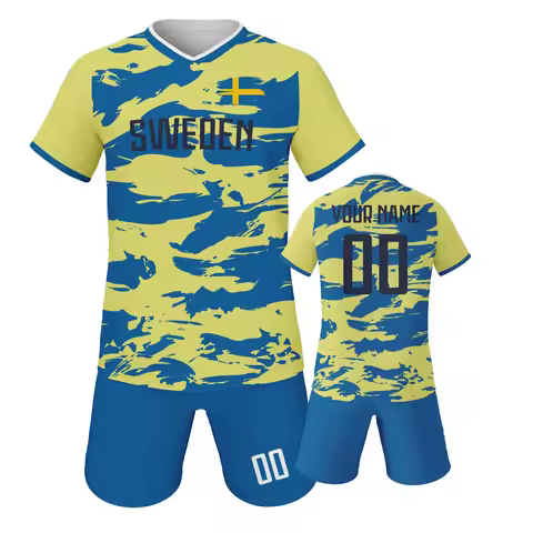 Custom Sweden Soccer Jersey Shorts Set Personalized Kids Football Team Uniform with Print Name Numbe