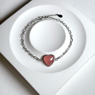 s925銀鑲嵌冰種紅紋石愛心手鍊