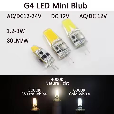 12pcs LED G4 Bulb Dimmable 1.5W 2W 3W AC DC 12V 24V COB Warm White Light Without Stroboscopic Replac