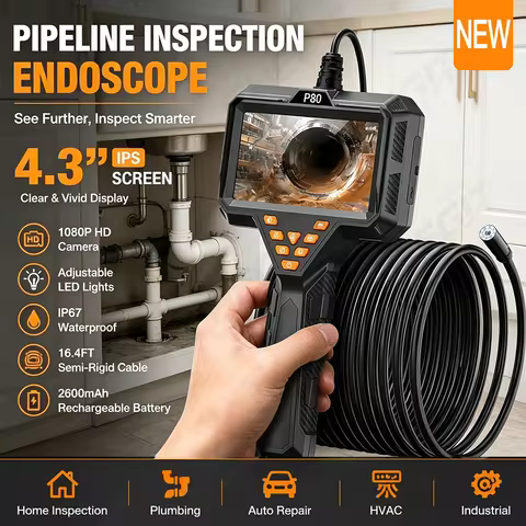 New 1M/5M/10M Dual lens Endoscope Camera HD 1080P 4.3 Inch IP67 Waterproof Car Pipe Sewerage Inspect