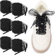 3 Pairs Lace Shoelaces for Women Sneakers Black Wide Lace Shoelaces Hollow Flat Shoe Strings Cute La