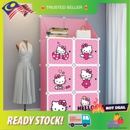 [READY STOCK] HELLO KITTY 6 cube Upper Rack DIY Wardrobe Cabinet Clothes Storage / Almari Baju Kanak Kanak