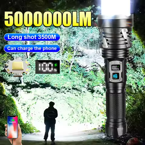 5000000LM XHP360 Ultra Powerful Flashlight LED Work Light Rechargeable LED Lamp Waterproof Torch Out