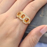 天然黃色藍寶石尺寸 4×5 毫米配白鋯石銀鍍金戒指