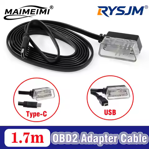 1.7m Type-C Mini USB Connecting Cable for OBDII Head Up Display P24 P10 Car Scanner OBD2 Extension C