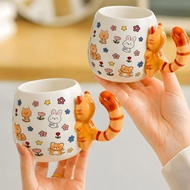 Cartoon 3D Cat Shaped Handle Ceramic Coffee Mug Floral Print Gift For Cat Lovers Birthday Christmas 