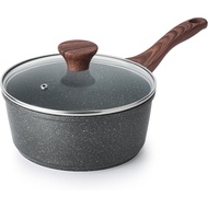 SENSARTE Nonstick Saucepan with Lid, 1.5 Quarts Small Pot with Swiss Granite Coating, Stay-cool Hand