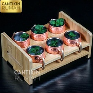 SET RAK KAYU DAN GELAS SHOT MINI COCKTAIL CUP GLASS WITH WOODEN RACK