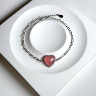 s925銀鑲嵌冰種紅紋石愛心手鍊