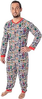 Marvel Unisex Men's Women's Adult Allover Comic Characters Grid Print One Piece Pajama Union Suit