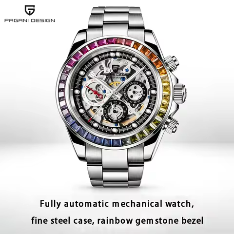 PAGANI DESIGN Top Brand Rainbow Circle Men's Mechanical Automatic Watch Stainless Steel Luxury Sapph