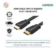 UGREEN HDMI CABLE VER 2.0 4K@60HZ FLAT Support 4K@60Hz Ver2.0 1.5M (BLACK) UG-ED015-50819