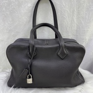 HERMES Clemence皮革Victoria 35銀扣灰色