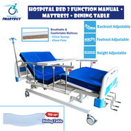 Manual Hospital Bed 3 Function (M03) + Mattress + Dining Table ( Katil Hospital 3 Fungsi )