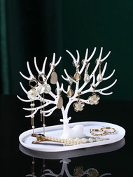 1入組白色樹鳥造型塑膠珠寶收納盒,多功能耳環陳列架,情人節禮物