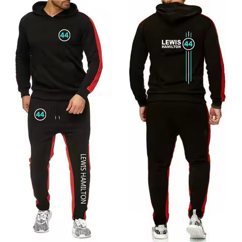 F1 driver Lewis Hamilton digital 44 Autumn Jogging Suits for Men Striped Hoodie+Pants Tracksuit Spor