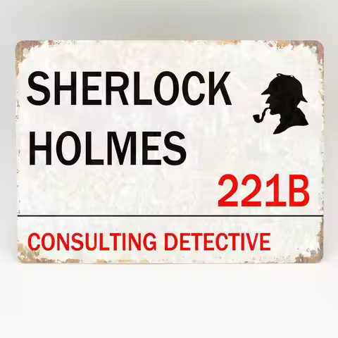 Sherlock Holmes Metal Sign London Door Study Vintage Plaque 221B Baker Street Metal Sign es, TinSign
