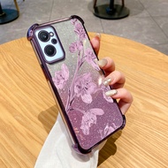 Vrqr gọng tròn mạ điện bốn góc chống rơi Bauhinia Hoa Vỏ điện thoại cho OPPO Reno7 5G Find X5 Lite A