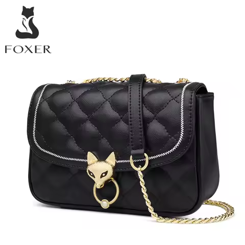 FOXER Split Leather Lady Chain Shoulder Bag Elegant Female Classic Crossbody Bag Diamond Lattice Wom