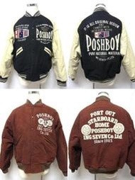 【古物箱~霹靂膠囊】POSH BOY日本品牌.雙色兩面穿.羊毛.牛皮袖棒球外套(二手.古著.老件.vintage)