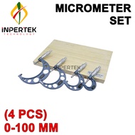 Micrometer Set 0-100 mm Micro Meter 4 Pcs Manual Alat Ukur Outside Mikro 0 25 50 75 100 mm