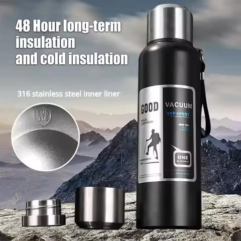 600-2000ml Stainless Steel Thermos Water Bottle Portable Large Capacity Vacuum Flasks Cold And Hot T