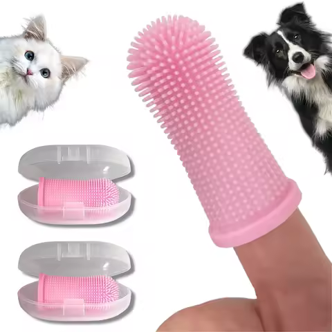 Dog Finger Toothbrush | Toothbrush & Storage Case | Nontoxic Silicone | Teeth Cleaning Breath Dental