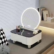 木叶私语飘窗梳妆台收纳柜一体化妆桌小型专用网红小户型化妆台迷你 50cm白色桌+智能半圆镜