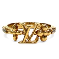 成色極佳 ◇LOUIS VUITTONM1461M 戒指 LV 經典 GP Monogram 花卉水鑽戒指 金色 M JP12 義大利製造 女士