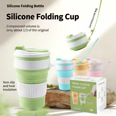Silicone Collapsible Travel Cup - Foldable, Heat-Resistant (-40℃-230℃), Shatterproof, Lightweight w/