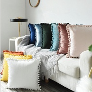 Soft Velvet Cushion Cover with Pompom Ball White Yellow Blue Pillow Cover Bedroom Sofa Decoration Pi