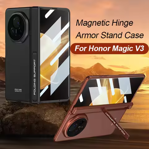 Magnetic Hinge Bracket Armor Case For Honor Magic V3 Outer Screen Glass Protective Matte Plastic Cov