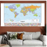 【Hot Style】World Map Polyester The World Political Map with National Flags World Map Wall Sticker fo